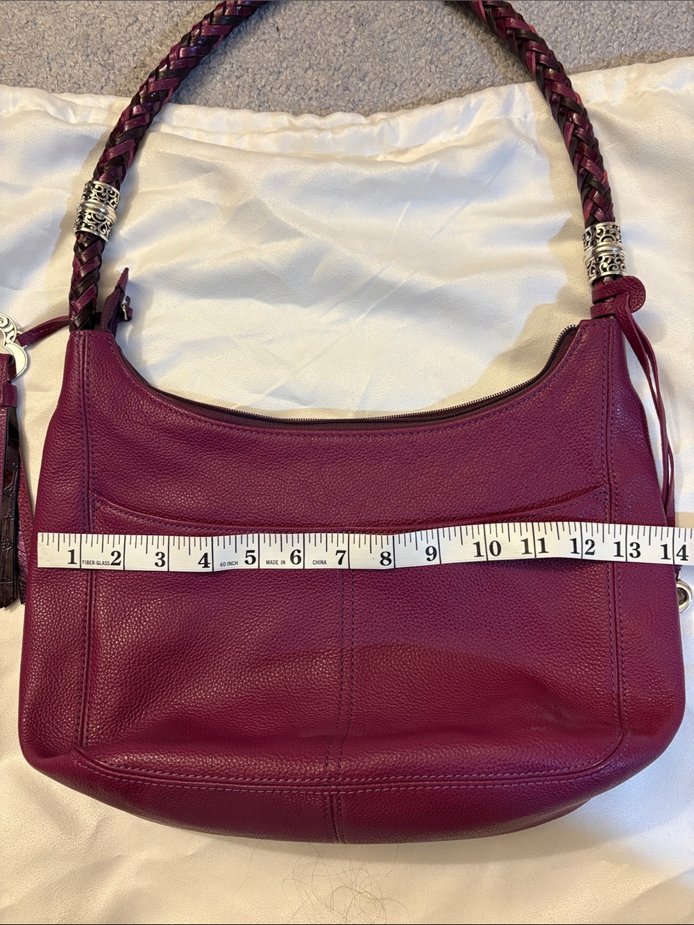 Brighton Plum Braided-Handle Leather Hobo with Heart Charms - Picture 6 of 10